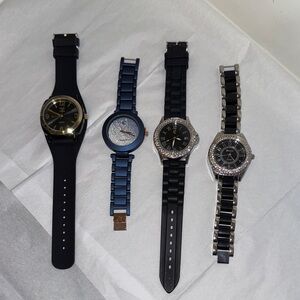 Elegant Black and Silver Women’s Watches. One blue. Set of 4.
